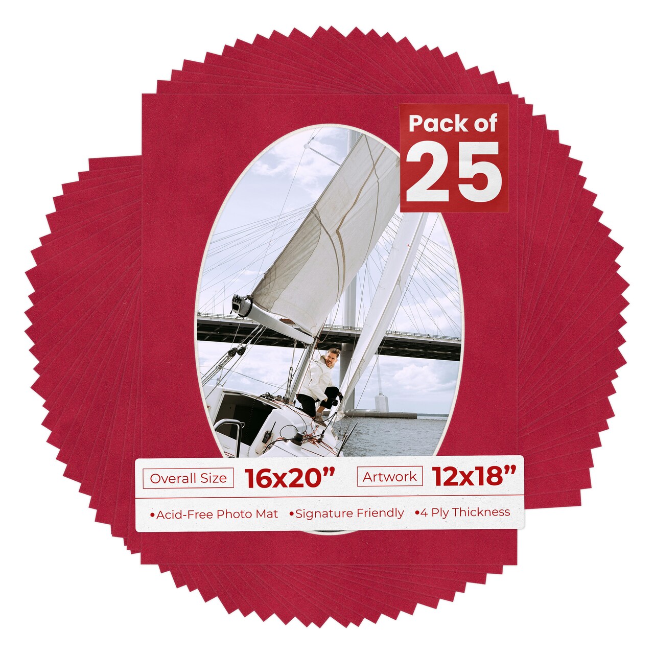 Red Suede Mat Board for 16x20 Frames - Oval Opening for 12x18 Photos